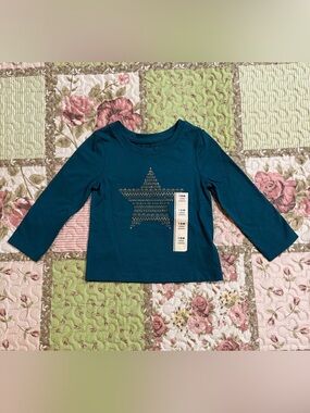 Girl’s Long-Sleeve Star Graphic Tee - Teal - Size 18 months